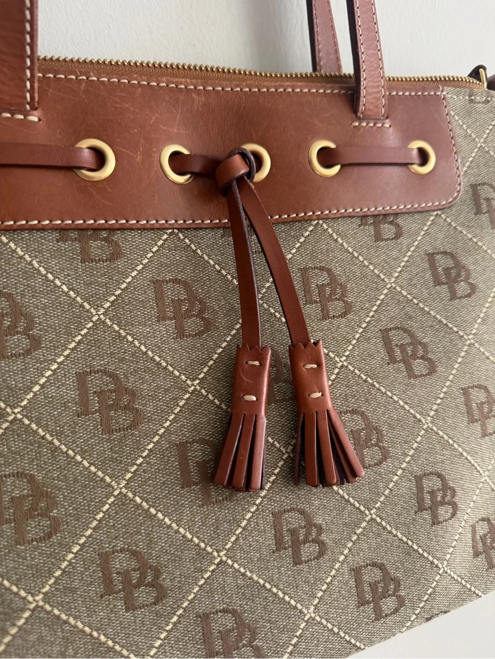 Dooney‎ and Bourke Signature Canvas Monogram Tote Brown Tan